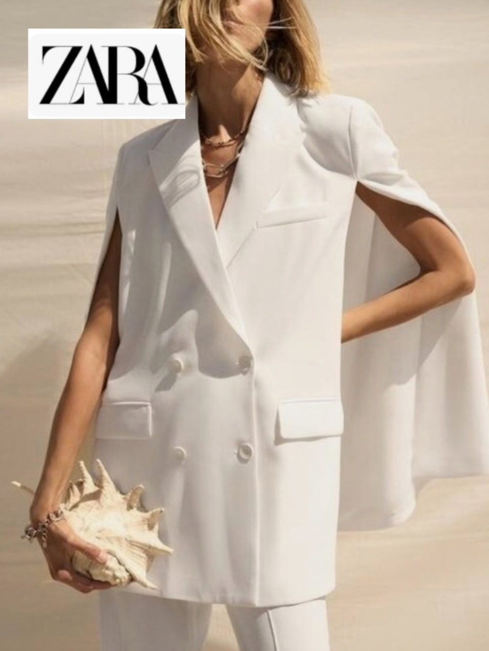 Zara White double breasted Cape/Blazer, XL, GP1611